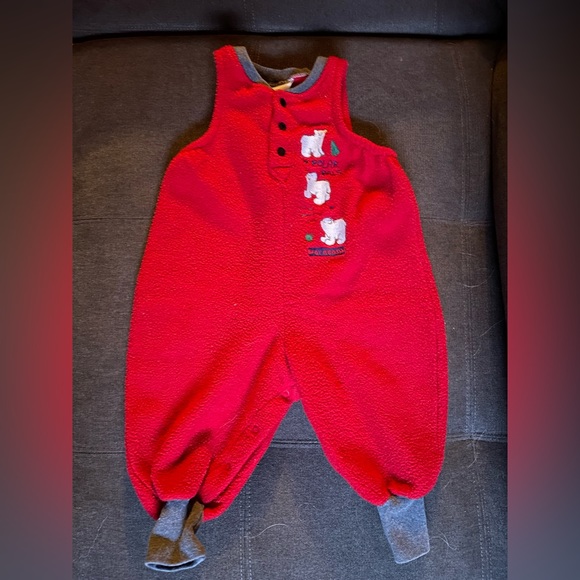 OshKosh B'gosh Other - Vintage OshKosh Baby B’gosh Bubble Romper Red Fleece With Polar Bears 12M USA
